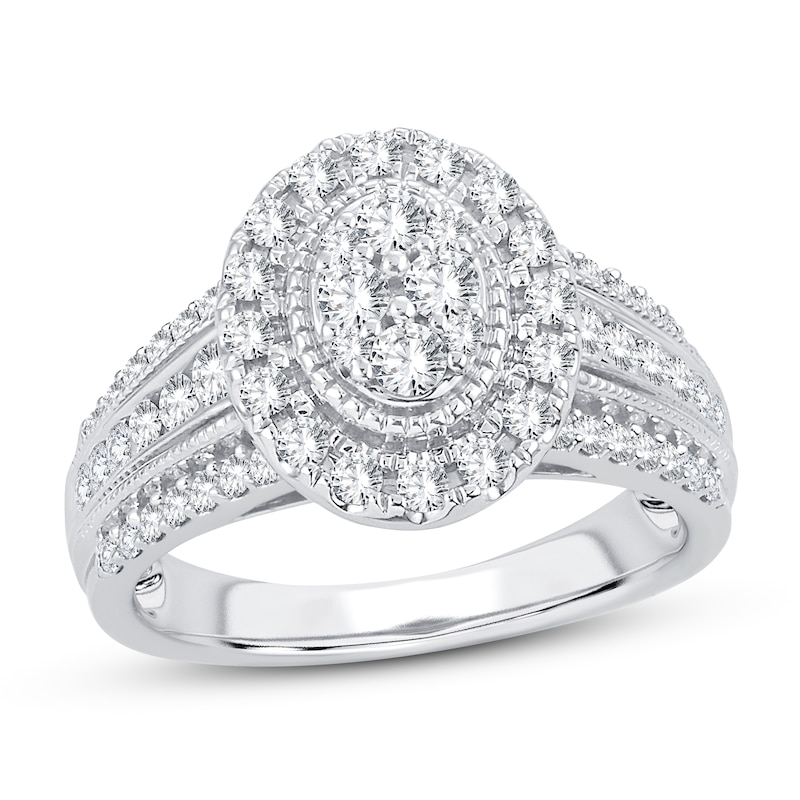 Multi-Stone Diamond Engagement Ring 1 ct tw Round-cut White Gold Plated