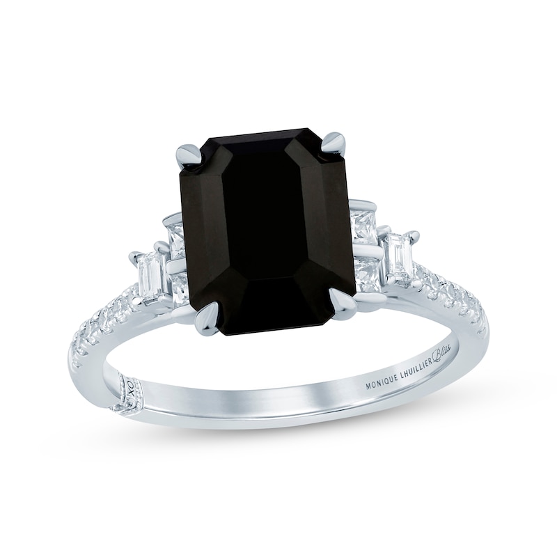 Monique Lhuillier Bliss Emerald-Cut Black & White Diamond Engagement Ring 4-1/3 ct tw White Gold Plated