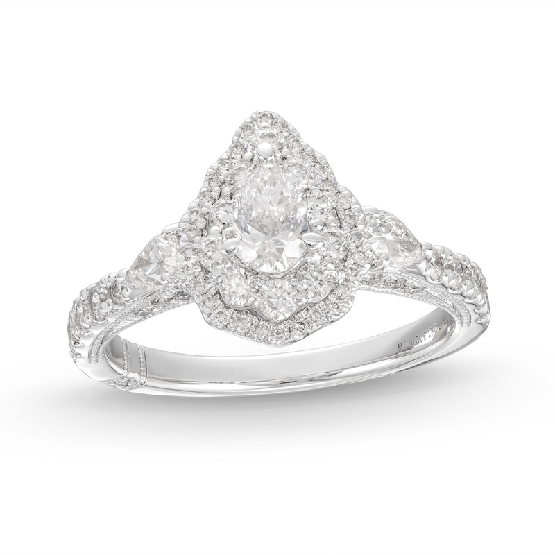 Monique Lhuillier Bliss Diamond Engagement Ring 1-1/4 ct tw Pear & Round-cut White Gold Plated
