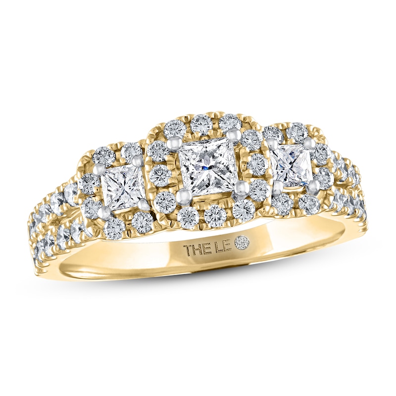 THE LEO Diamond Three-Stone Engagement Ring 7/8 ct tw Princess & Round-cut Yellow Gold Plated