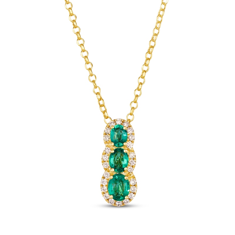 Le Vian Emerald Three-Stone Necklace 1/6 ct tw Diamonds Honey Gold Plated 19