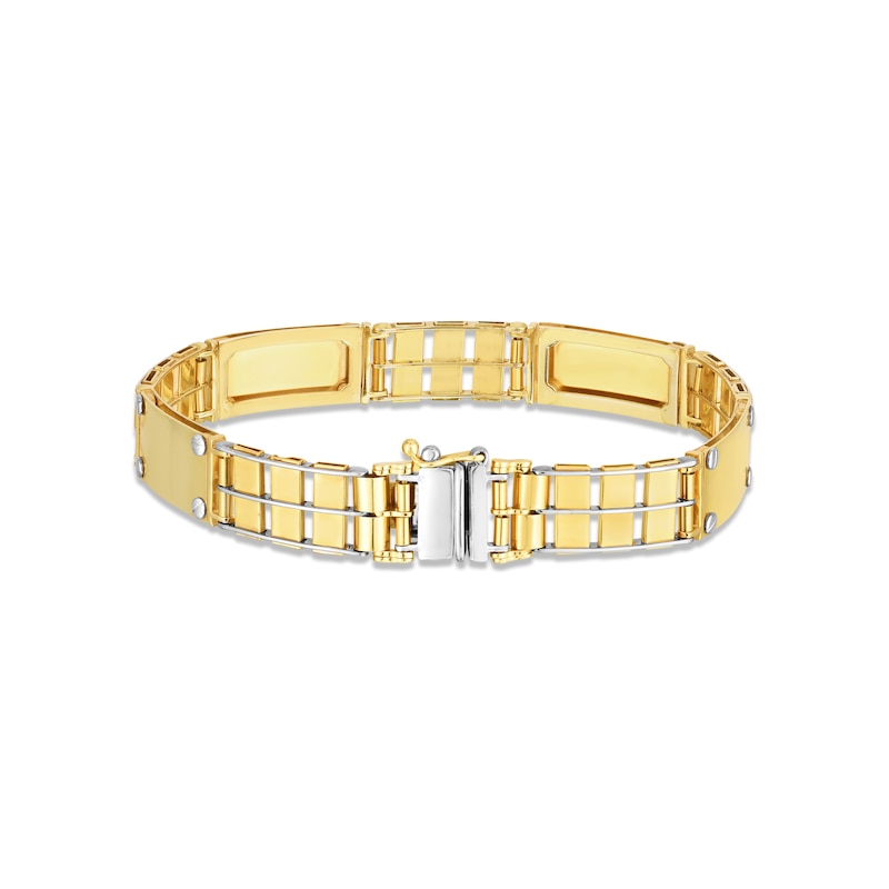 Men's Railroad Link Bracelet Two-Tone Gold Plated 8.5