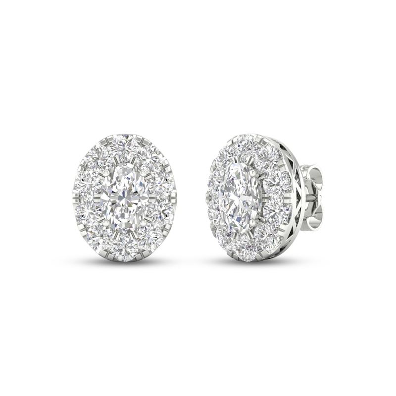 Diamond Oval Halo Stud Earrings 3 ct tw Oval & Round-cut White Gold Plated