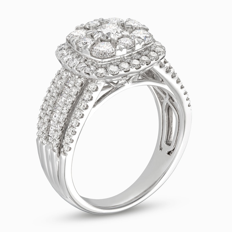 Multi-Diamond Engagement Ring 2 ct tw Round & Baguette-cut White Gold Plated