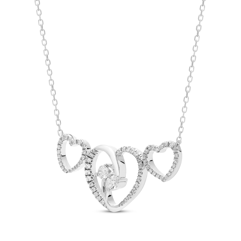 Diamond Triple-Heart Necklace 1/2 ct tw White Gold Plated 18
