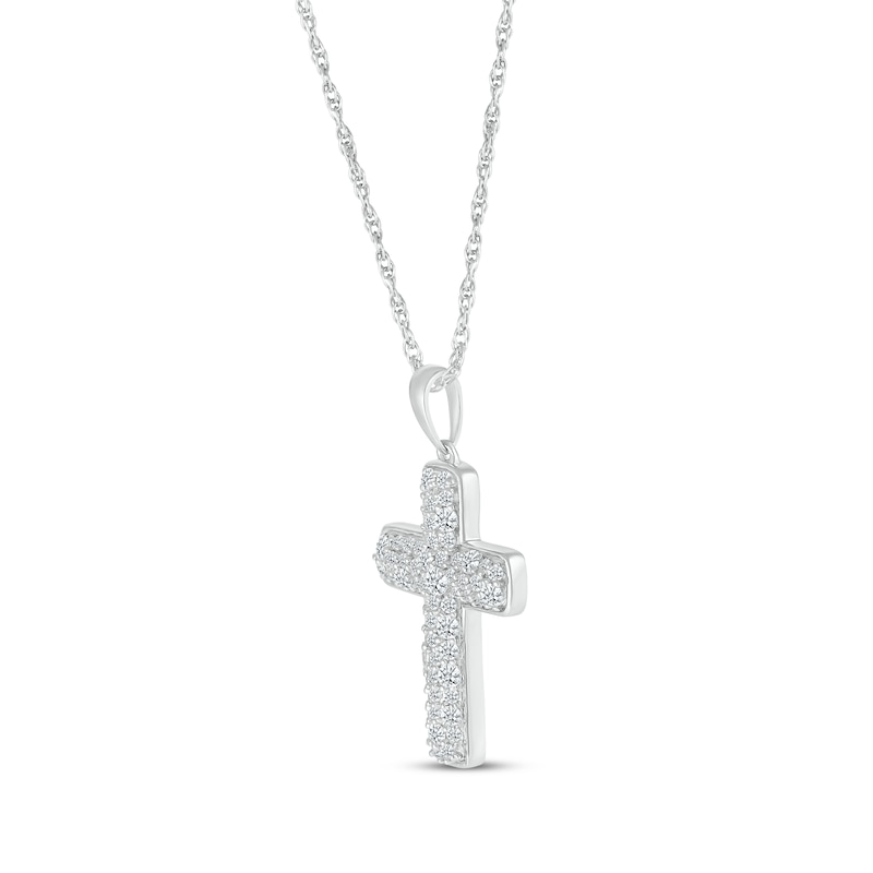 Multi-Diamond Cobblestone Cross Necklace 5/8 ct tw White Gold Plated 18