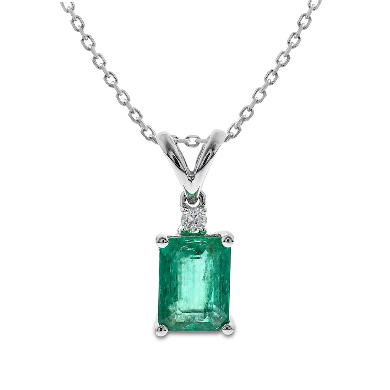 Emerald & Diamond Necklace White Gold Plated 18