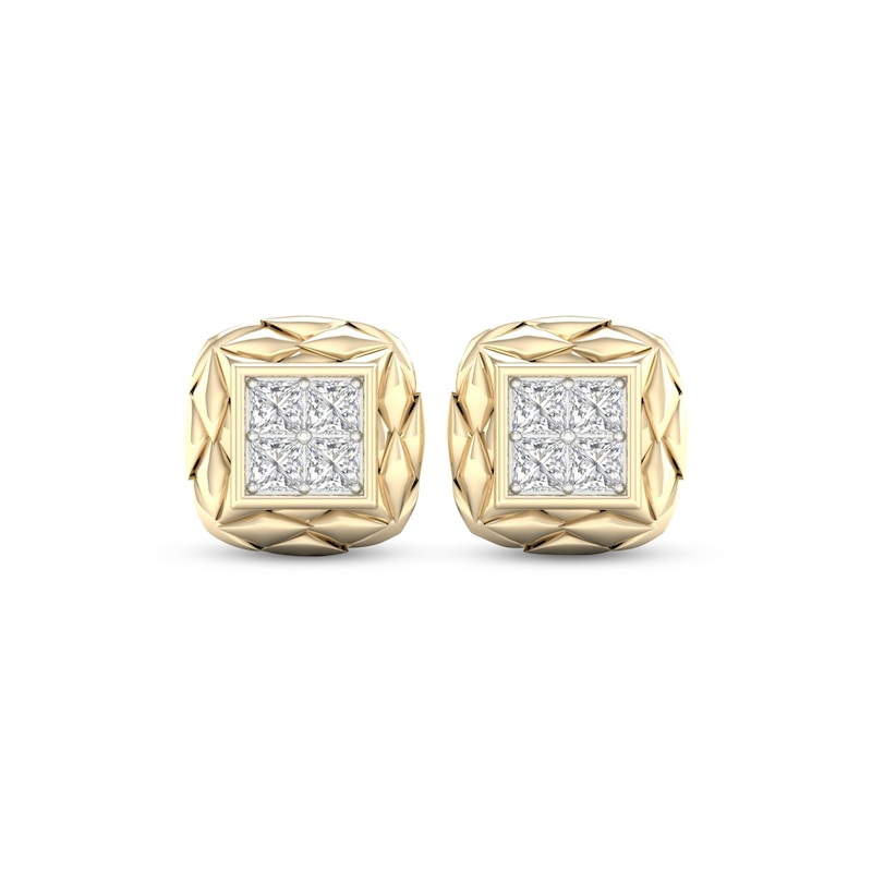 Multi-Diamond Quilted Cushion Earrings 1/2 ct tw Square-cut Yellow Gold Plated