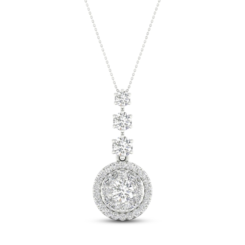 Multi-Diamond Drop Necklace 2 ct tw Round & Marquise-cut White Gold Plated 18