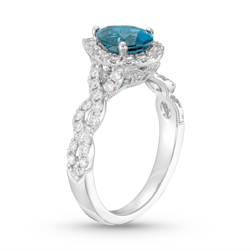Neil Lane Pear-Shaped London Blue Topaz Engagement Ring 5/8 ct tw Diamond White Gold Plated