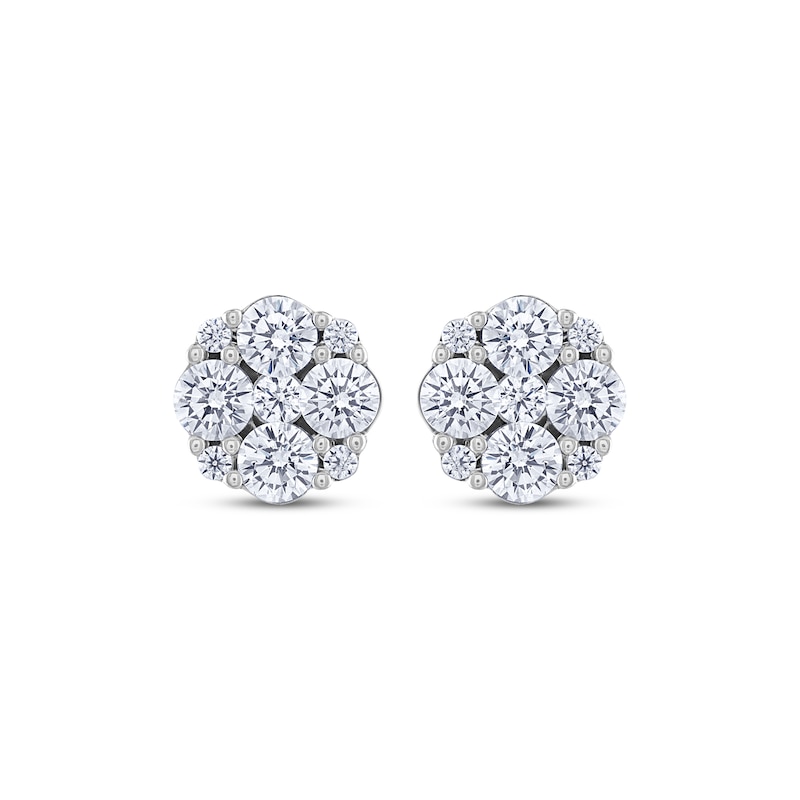 THE LEO Diamond Flower Stud Earrings 1-1/5 ct tw White Gold Plated