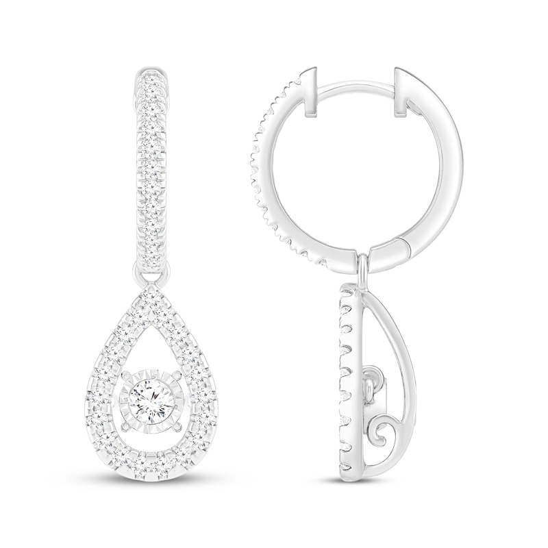 Unstoppable Love Lab-Created Diamond Teardrop Dangle Hoop Earrings 1 ct tw White Gold Plated