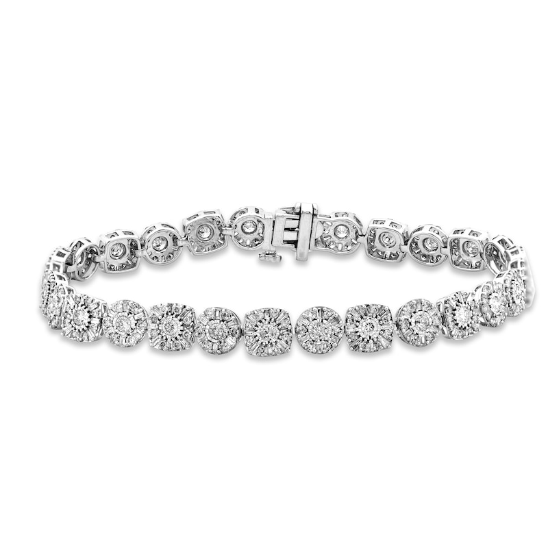 Baguette & Round-Cut Diamond Link Bracelet 4 ct tw White Gold Plated 7.25