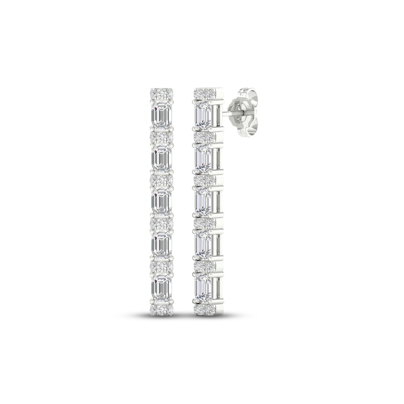 Diamond Drop Earrings 2-3/4 ct tw Emerald & Round-cut White Gold Plated