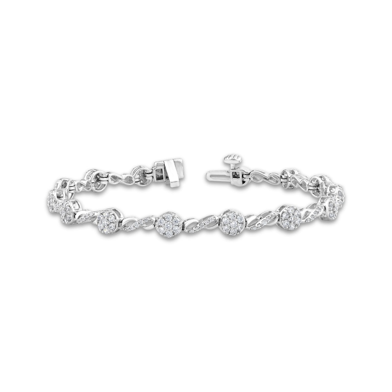 Diamond Flower & Infinity Link Bracelet 2 ct tw White Gold Plated 7.25