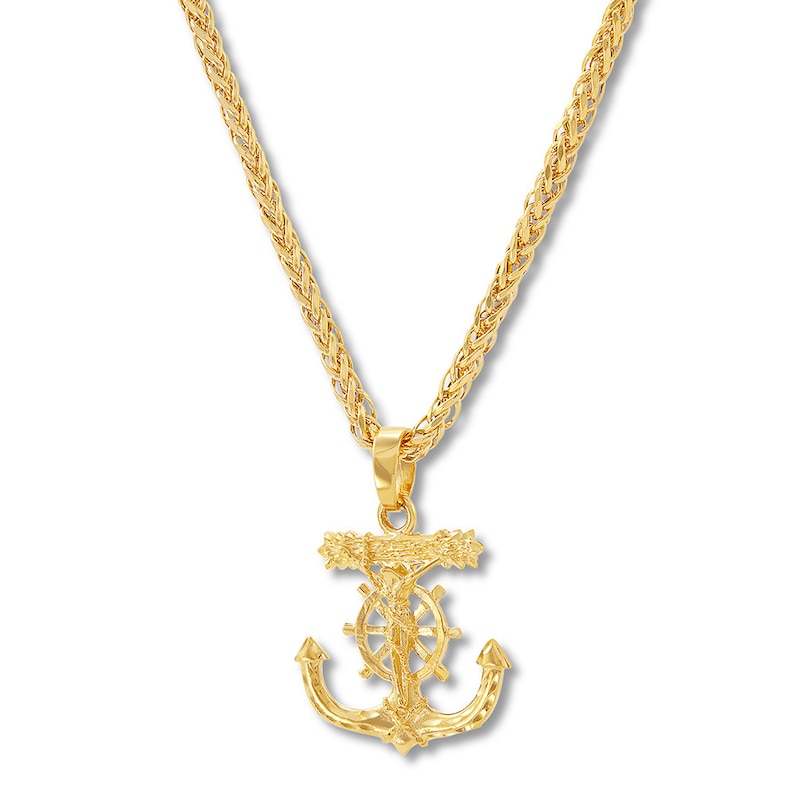 Crucifix Anchor Necklace Yellow Gold Plated 22