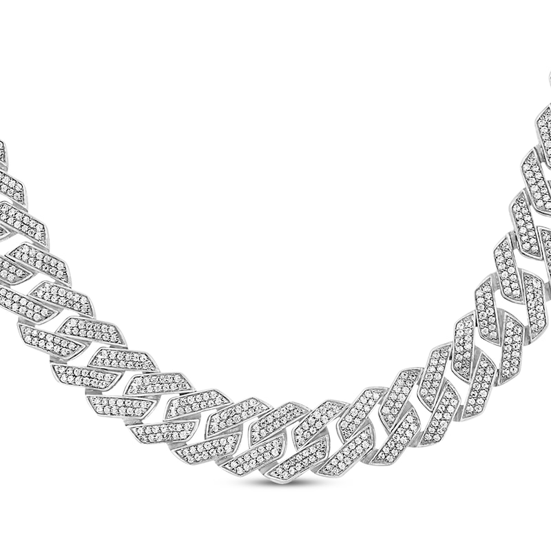 Men's Diamond Angled Curb Chain Necklace 7-1/2 ct tw White Gold Plated 20