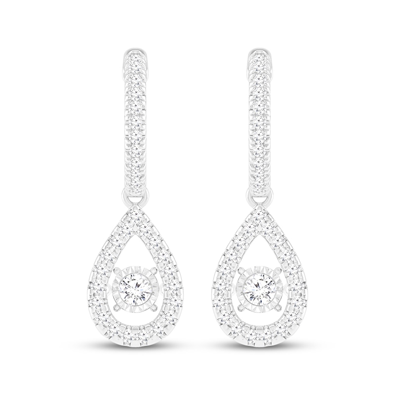 Unstoppable Love Lab-Created Diamond Teardrop Dangle Hoop Earrings 1 ct tw White Gold Plated
