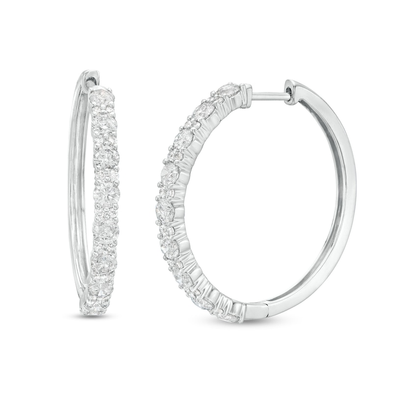 Diamond Hoop Earrings 2 ct tw White Gold Plated