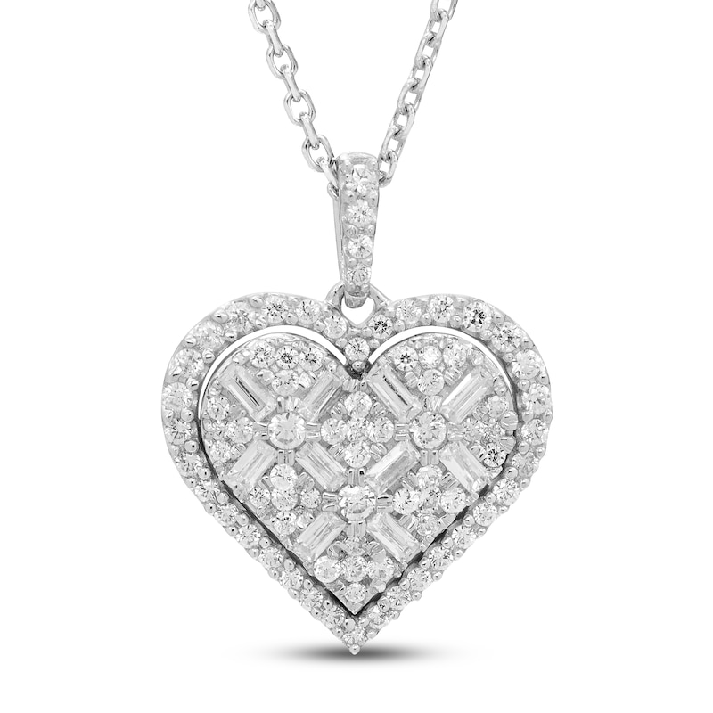 Neil Lane Diamond Heart Necklace 1/2 ct tw Baguette & Round-cut White Gold Plated 19