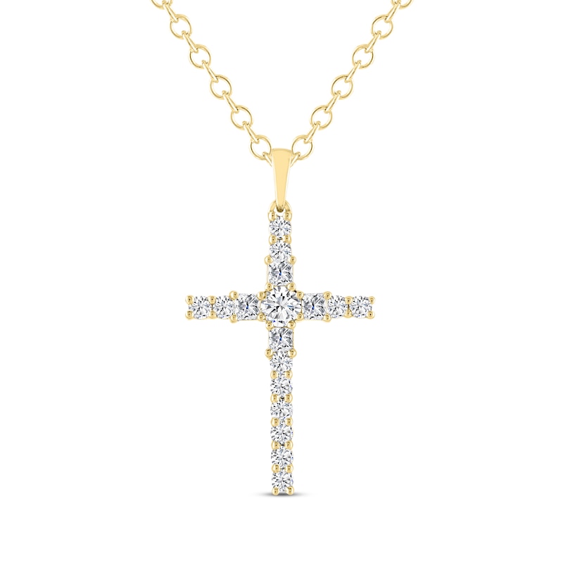 THE LEO Diamond Princess & Round-Cut Cross Necklace 1 ct tw Yellow Gold Plated 19
