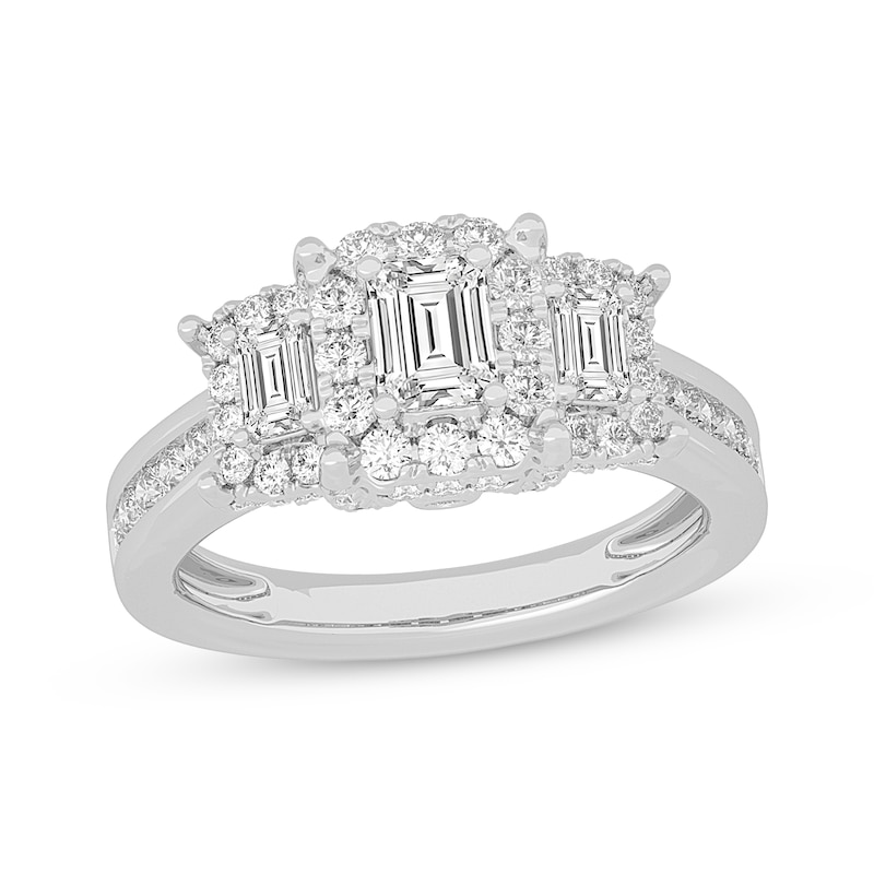 Emerald-Cut Diamond Three-Stone Engagement Ring 1-5/8 ct tw White Gold Plated