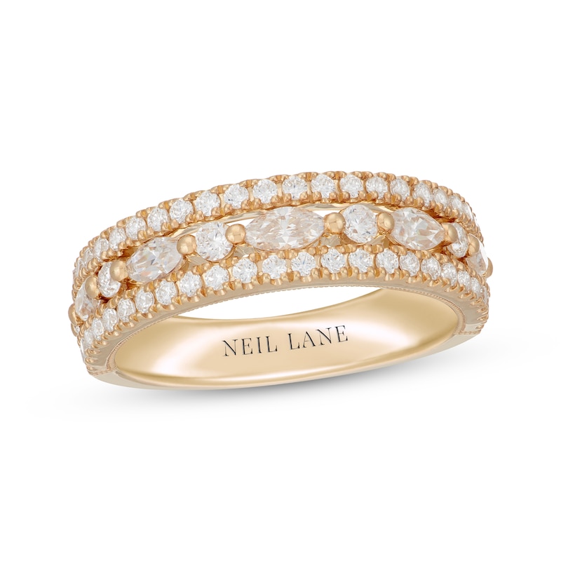 Neil Lane Premiere Diamond Marquise & Round-Cut Three-Row Anniversary Band 7/8 ct tw Yellow Gold Plated