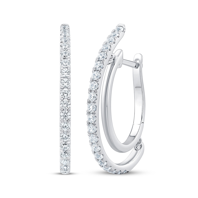 Unstoppable Love Diamond Double Hoop Earrings 1 ct tw White Gold Plated
