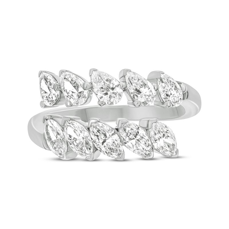Pear-Shaped & Marquise-Cut Diamond Bypass Ring 1-3/4 ct tw White Gold Plated