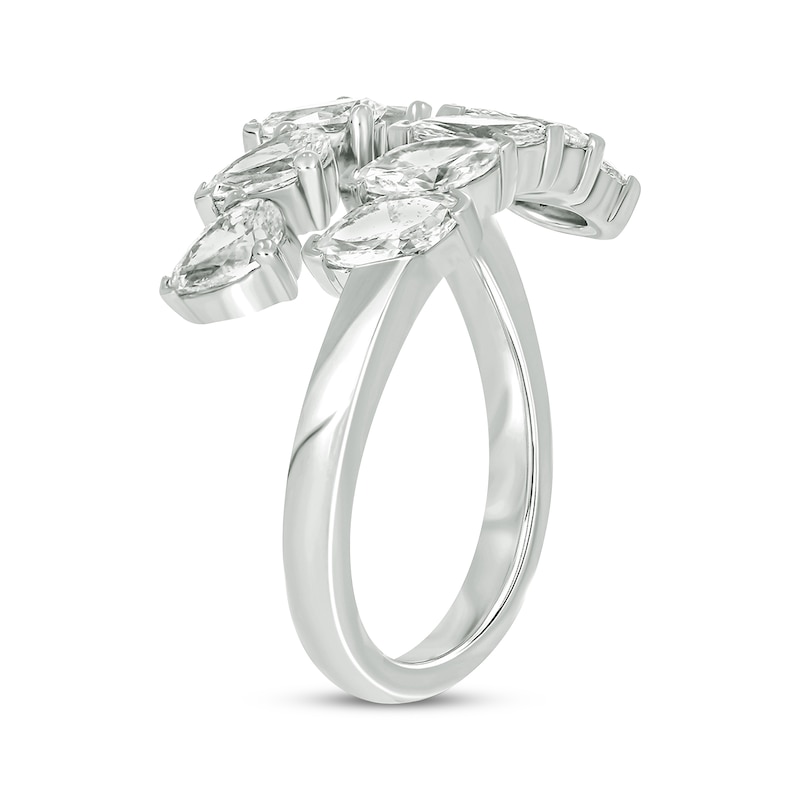 Pear-Shaped & Marquise-Cut Diamond Bypass Ring 1-3/4 ct tw White Gold Plated