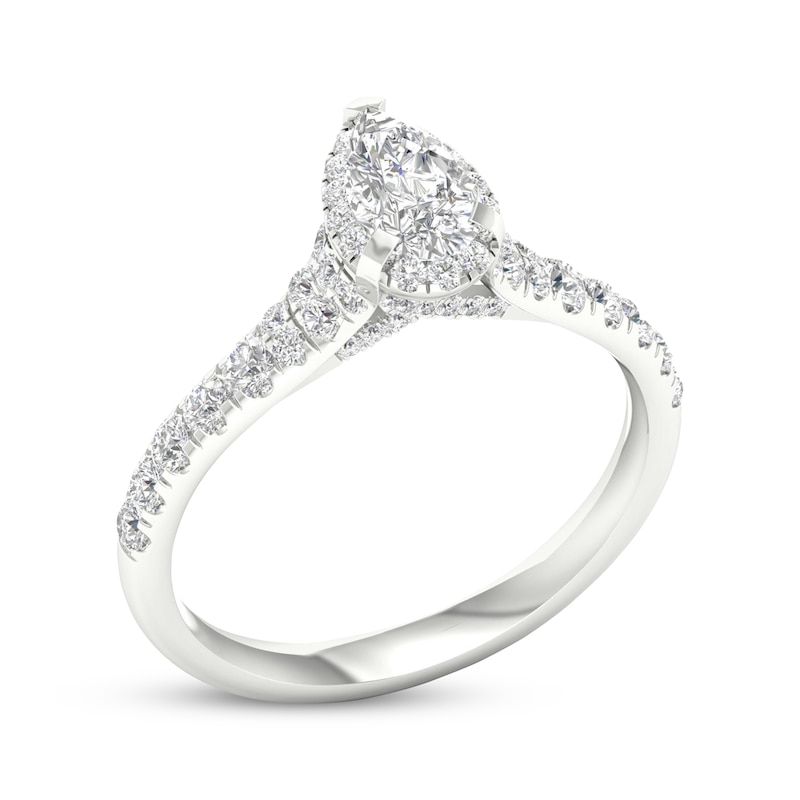 Pear-Shaped & Round-Cut Diamond Engagement Ring 7/8 ct tw White Gold Plated