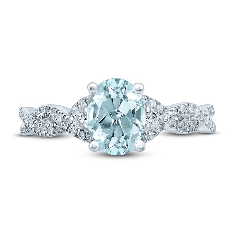 Oval Aquamarine Engagement Ring 1/4 ct tw Diamonds White Gold Plated