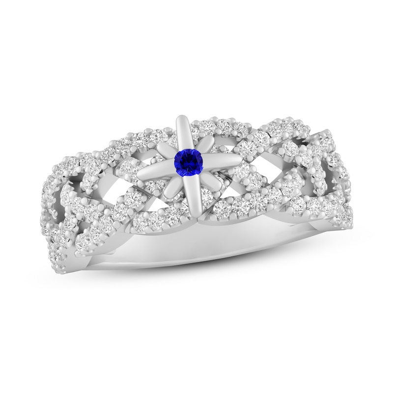 True North Star Ring Lab-Created Blue Sapphire 1/2 ct tw Diamonds White Gold Plated
