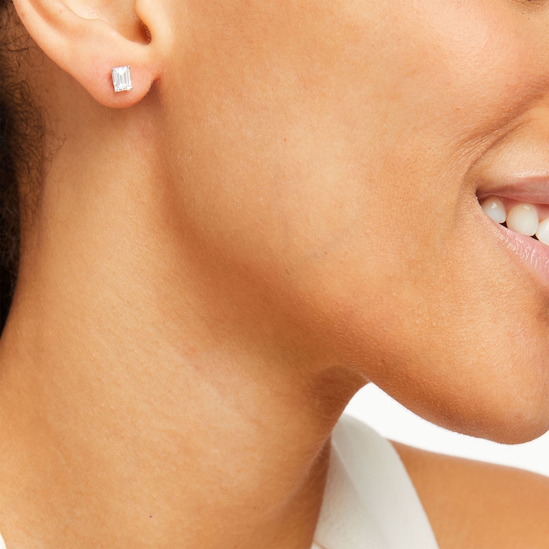 Lab-Created Diamonds by Emerald-Cut Solitaire Stud Earrings 1 ct tw White Gold Plated