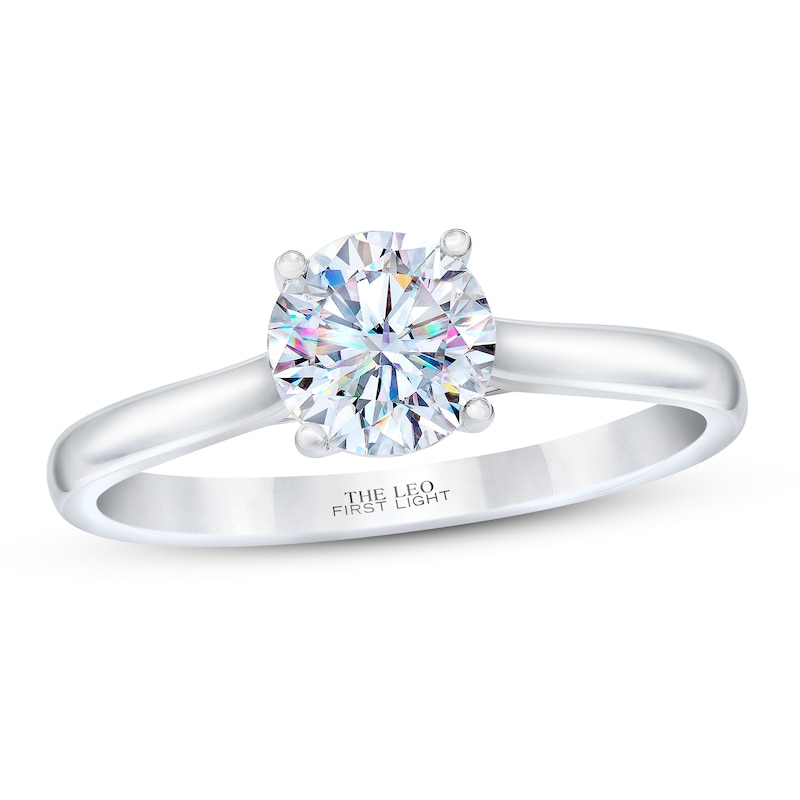 THE LEO First Light Diamond Solitaire Engagement Ring 1 Carat Round White Gold Plated