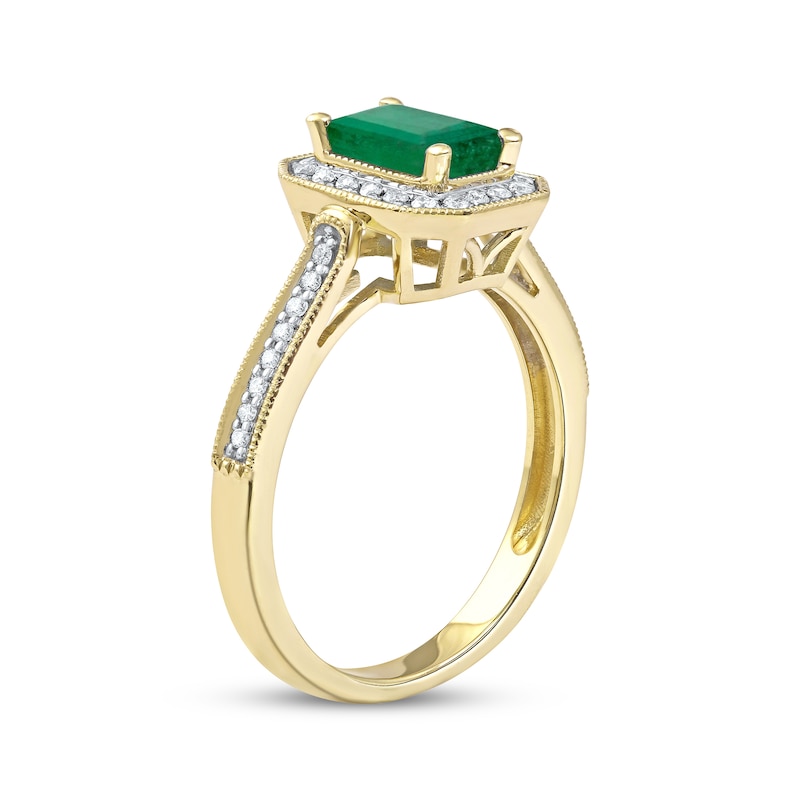 Emerald & Diamond Ring 1/5 ct tw Yellow Gold Plated