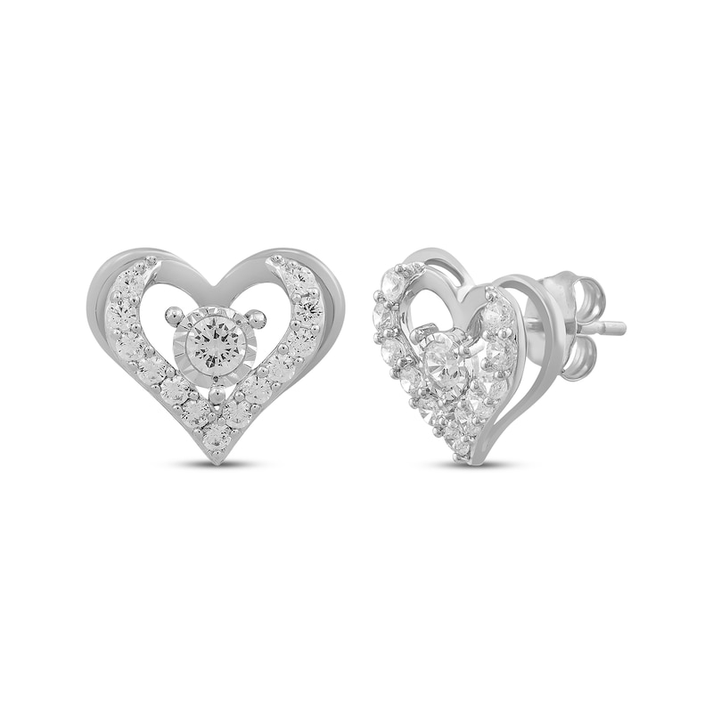 Diamond Open Heart Stud Earrings 1 ct tw White Gold Plated