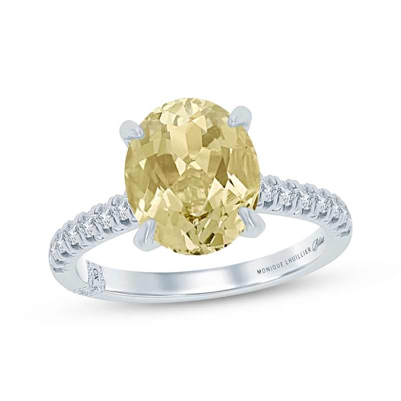 Monique Lhuillier Bliss Oval-Cut Yellow Quartz & Diamond Engagement Ring 1/3 ct tw White Gold Plated