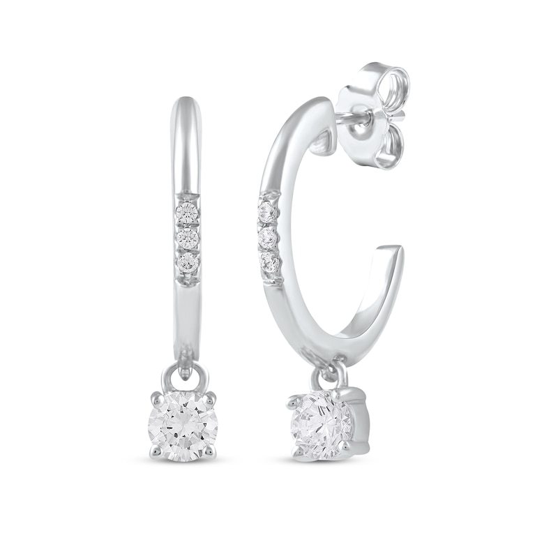 Unstoppable Love Diamond Hoop Dangle Earrings 1/3 ct tw White Gold Plated