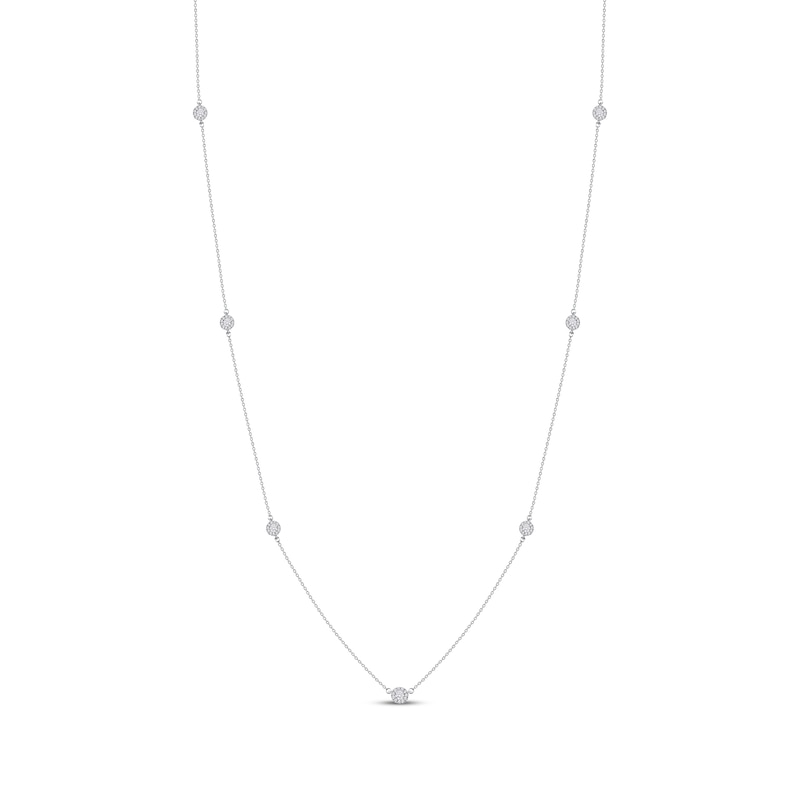 Diamond Halo Station Necklace 3/8 ct tw Silver Plated 24