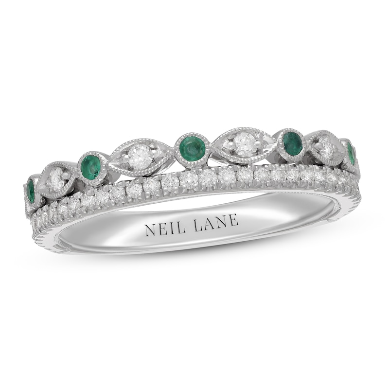 Neil Lane Diamond & Emerald Anniversary Ring 1/4 ct tw White Gold Plated