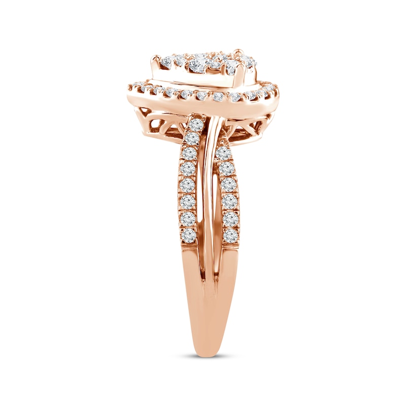 Multi-Diamond Center Teardrop Frame Engagement Ring 3/4 ct tw Rose Gold Plated