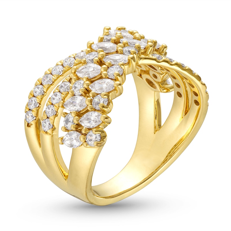 Diamond Crossover Ring 1-1/2 ct tw Marquise & Round-cut Yellow Gold Plated