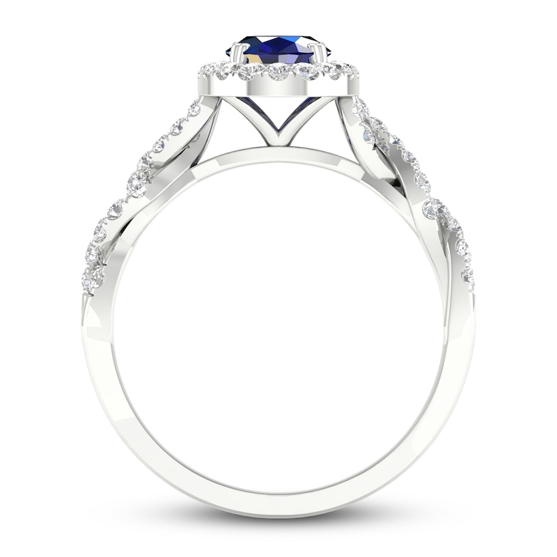 Blue Sapphire & Diamond Engagement Ring 1/3 ct tw Oval & Round-cut White Gold Plated