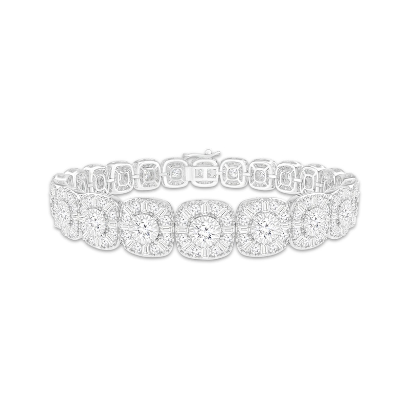 Baguette & Round-Cut Multi-Diamond Cushion Link Bracelet 7 ct tw White Gold Plated 7.25