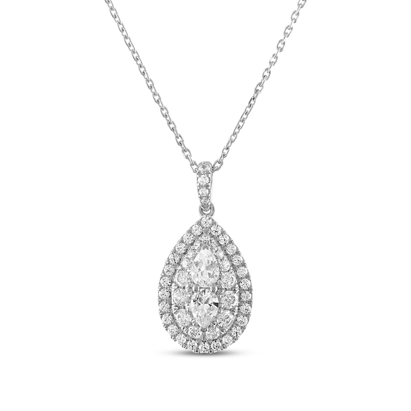 Forever Connected Diamond Necklace 1 ct tw Pear & Round-cut White Gold Plated 18