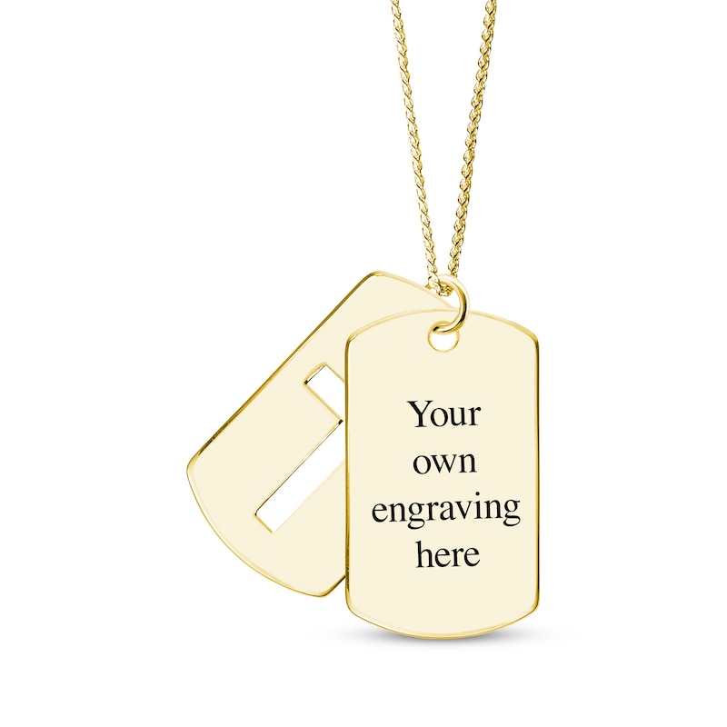 Men's Double Dog Tag Photo & Cross Swivel Necklace Yellow Gold Plated 22