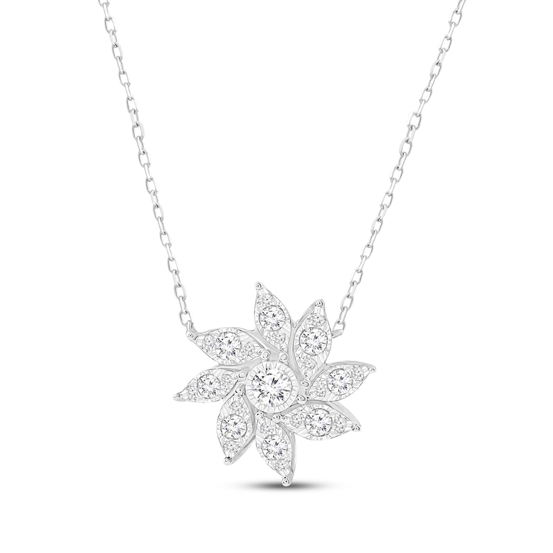 Diamond Sunburst Necklace 1/2 ct tw Round-cut White Gold Plated 18