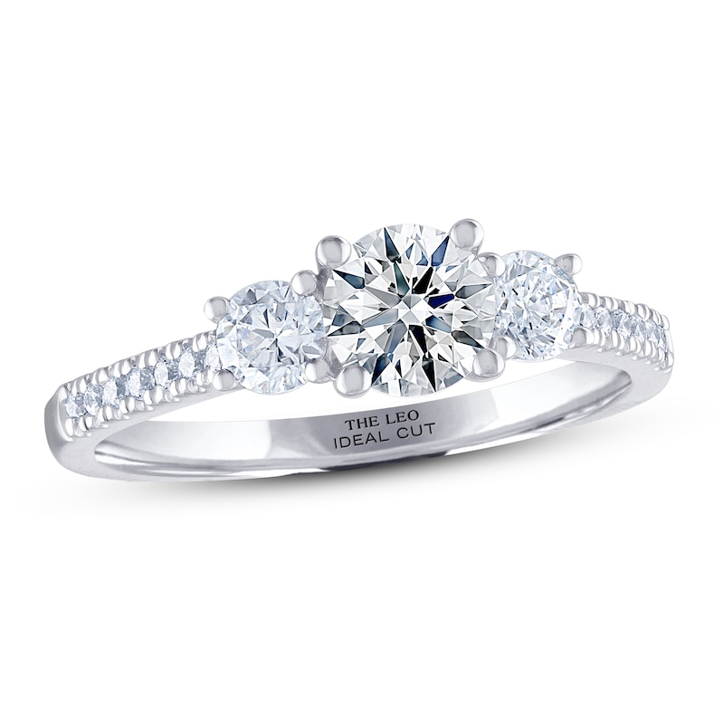 THE LEO Ideal Cut Diamond Three-Stone Engagement Ring 1 ct tw White Gold Plated