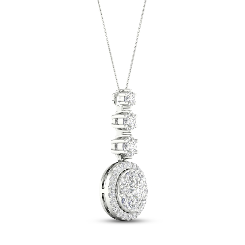 Multi-Diamond Drop Necklace 2 ct tw Round & Marquise-cut White Gold Plated 18